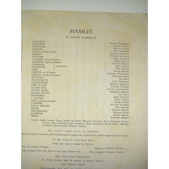 Hamlet Shakespeare Memorial Theatre Program 1958 1st Performance Zoe Caldwell - Picture 3 of 4